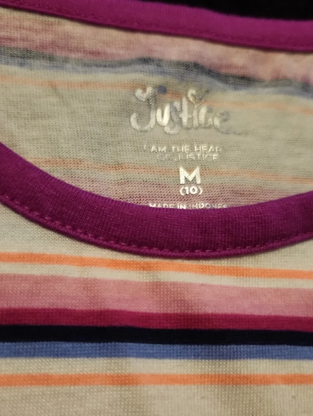 $3/Bundled- Justice Pink Purple White Striped Tie-Front Tank